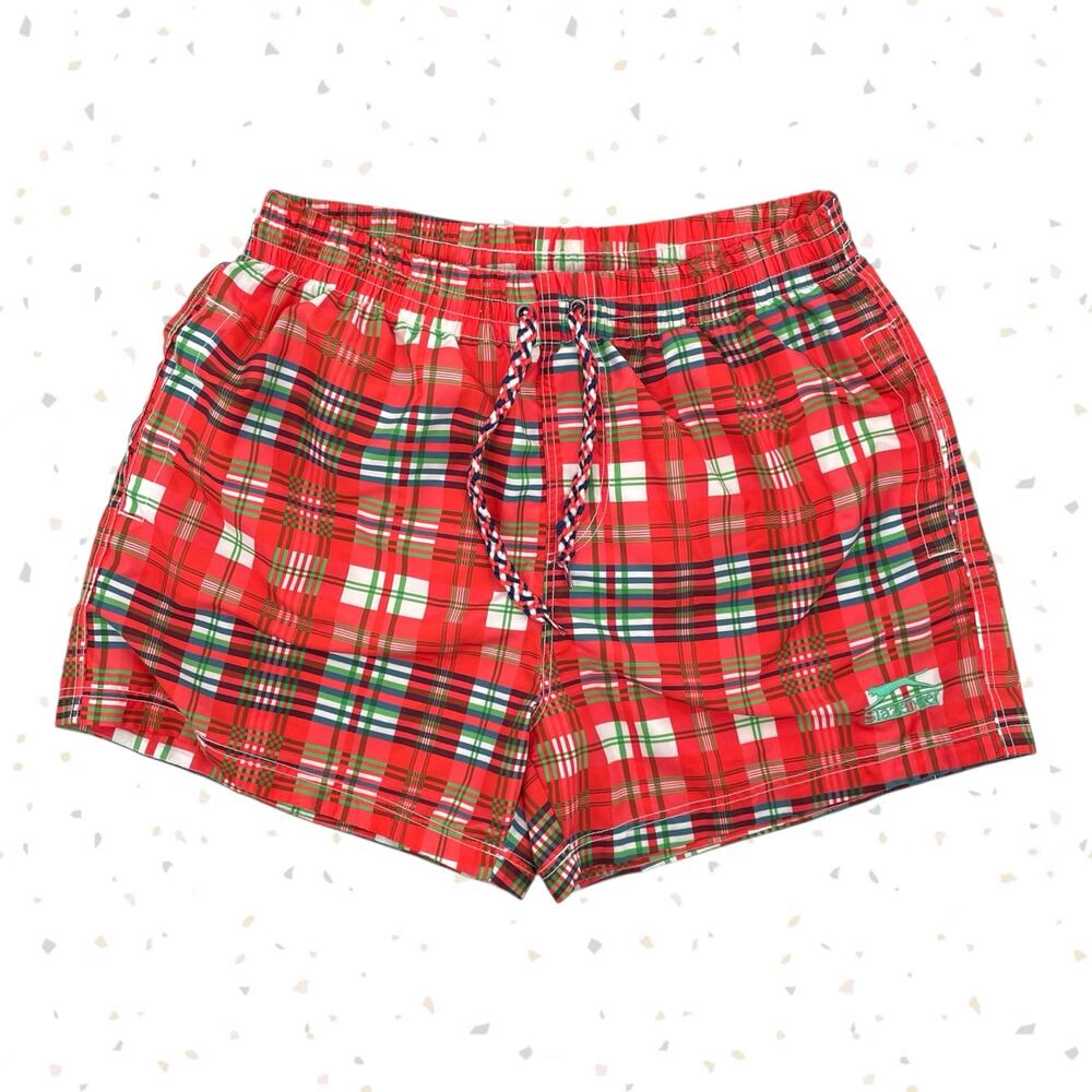 Red Plaid Swim Trunks Green White Summer Beach Winter Holiday Slazenger Size M